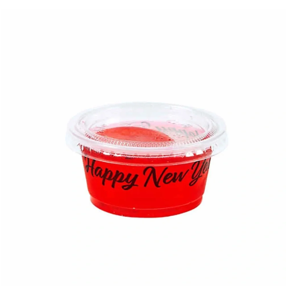 2 oz. 100 Ct. Happy New Year Disposable Plastic Gelatin Shot Cups with Lids